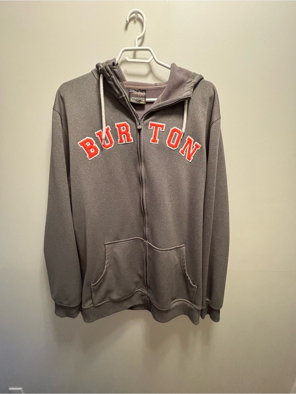 Burton Gray Zip-Up Snowboarding Hoodie with Red Lettering